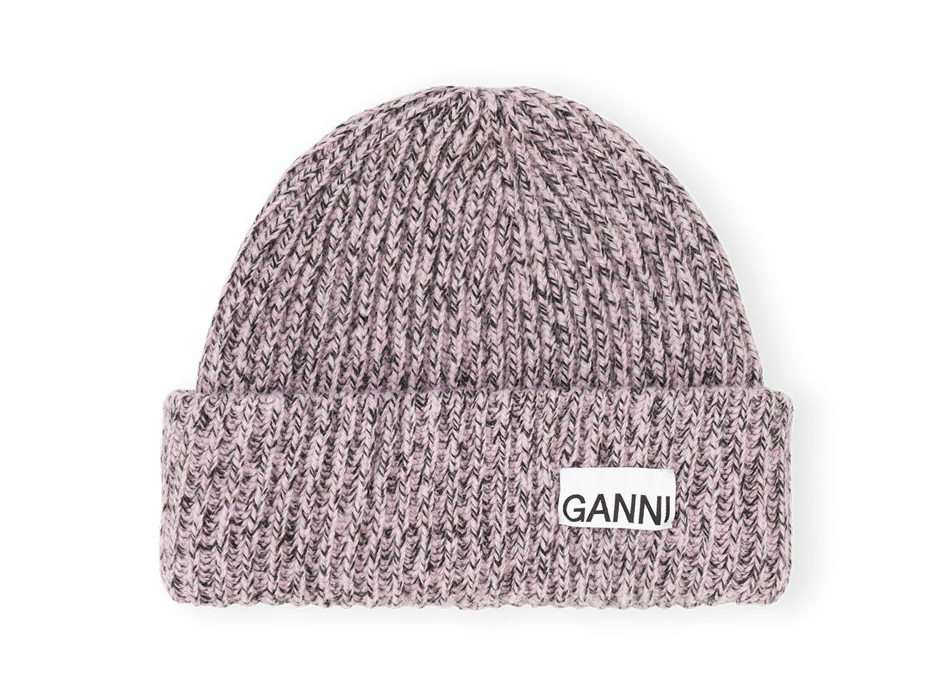 Oversized Wool Rib Knit Beanie, Recycled Polyamide, in colour Lilac Sachet - 1 - GANNI