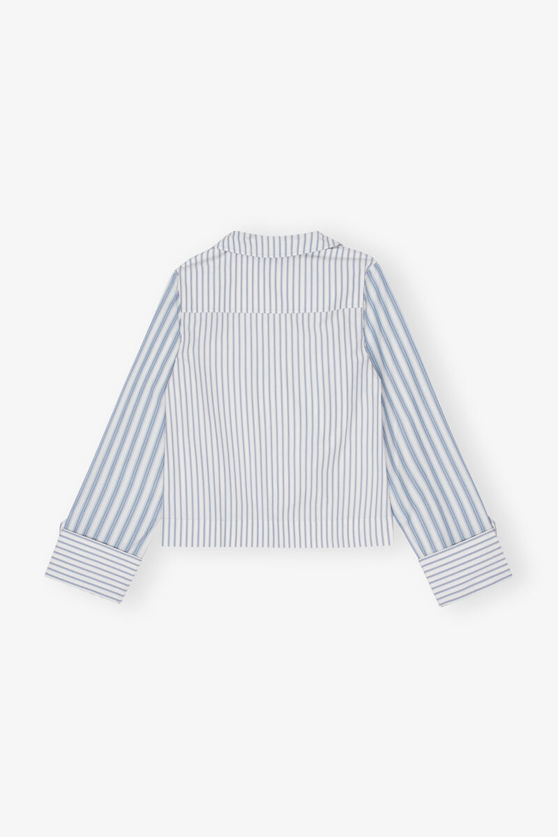 Blue Stripe Cotton Shirt, Cotton, in colour Egret - 2 - GANNI