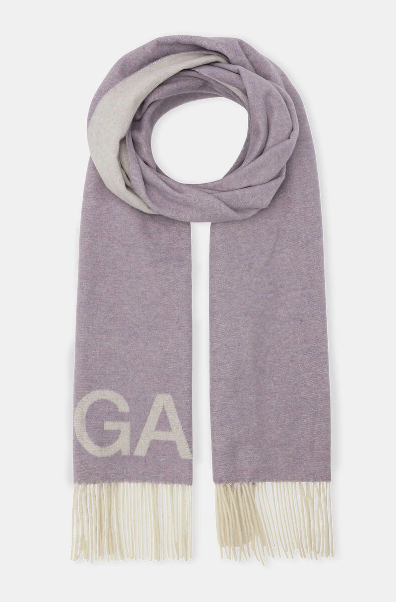 Fringe Logo Scarf, Recycled Wool, in colour Light Lilac - 1 - GANNI