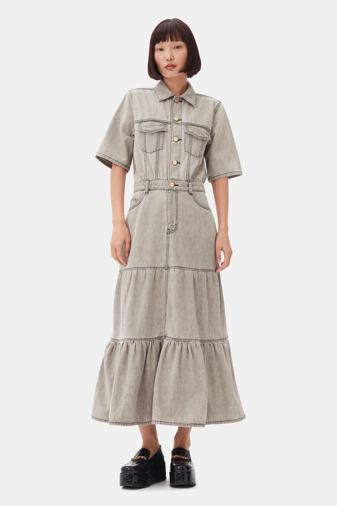 Grey Future Long Denim Dress, Gray Quill
