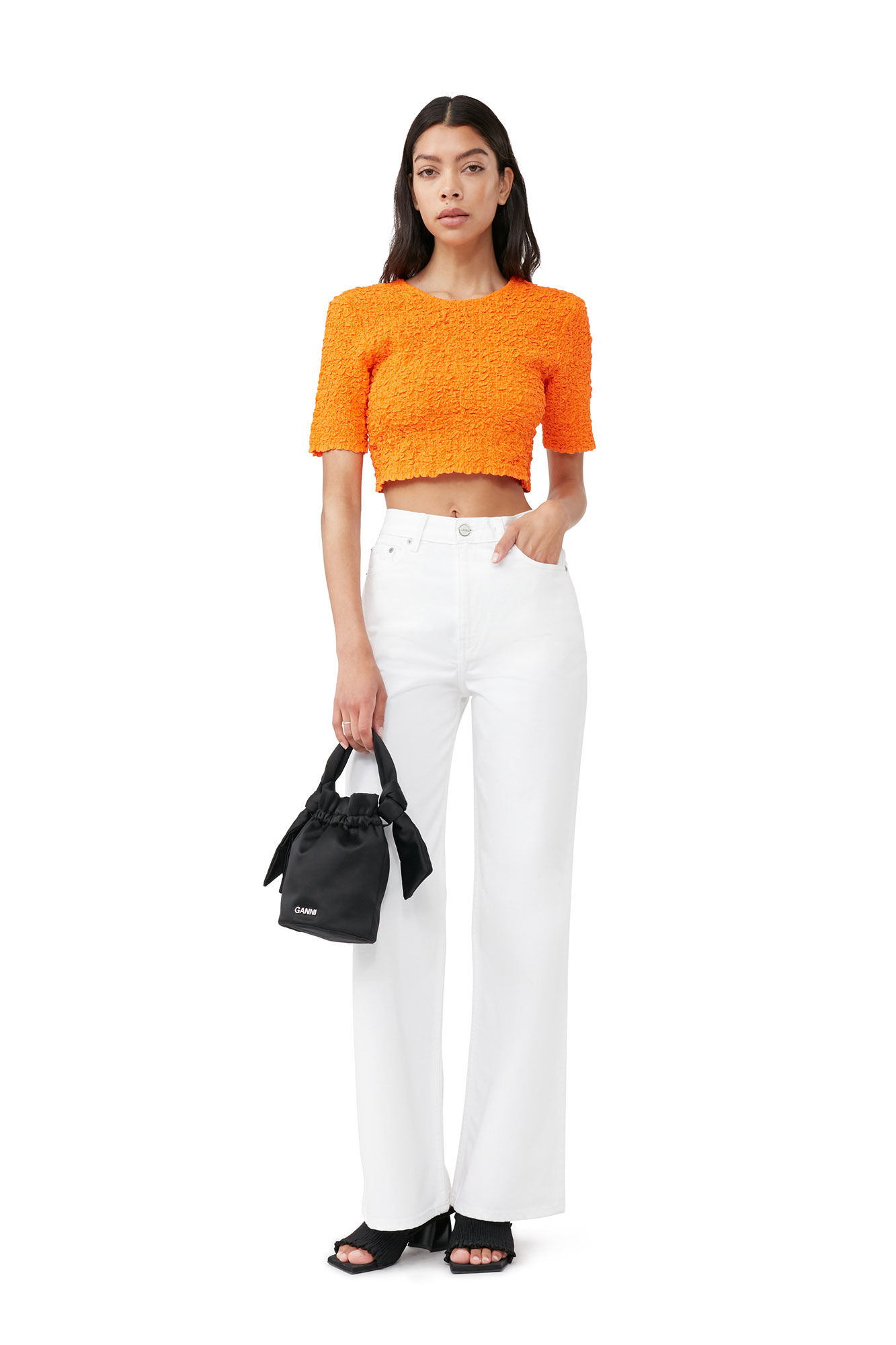 White Magny Jeans, Cotton, in colour Bright White - 2 - GANNI