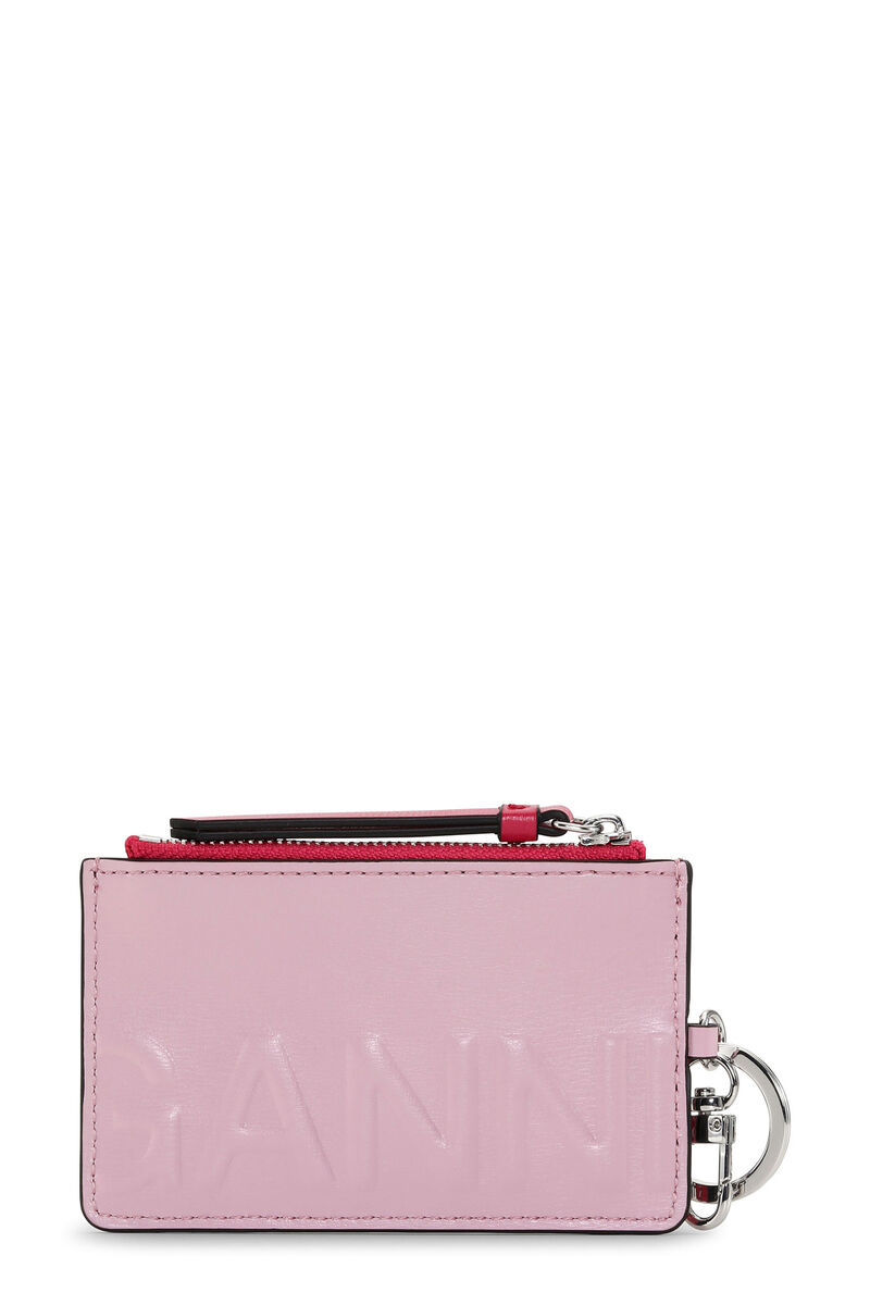 Pink Banner Coin Purse , Leather, in colour Pink Nectar - 1 - GANNI