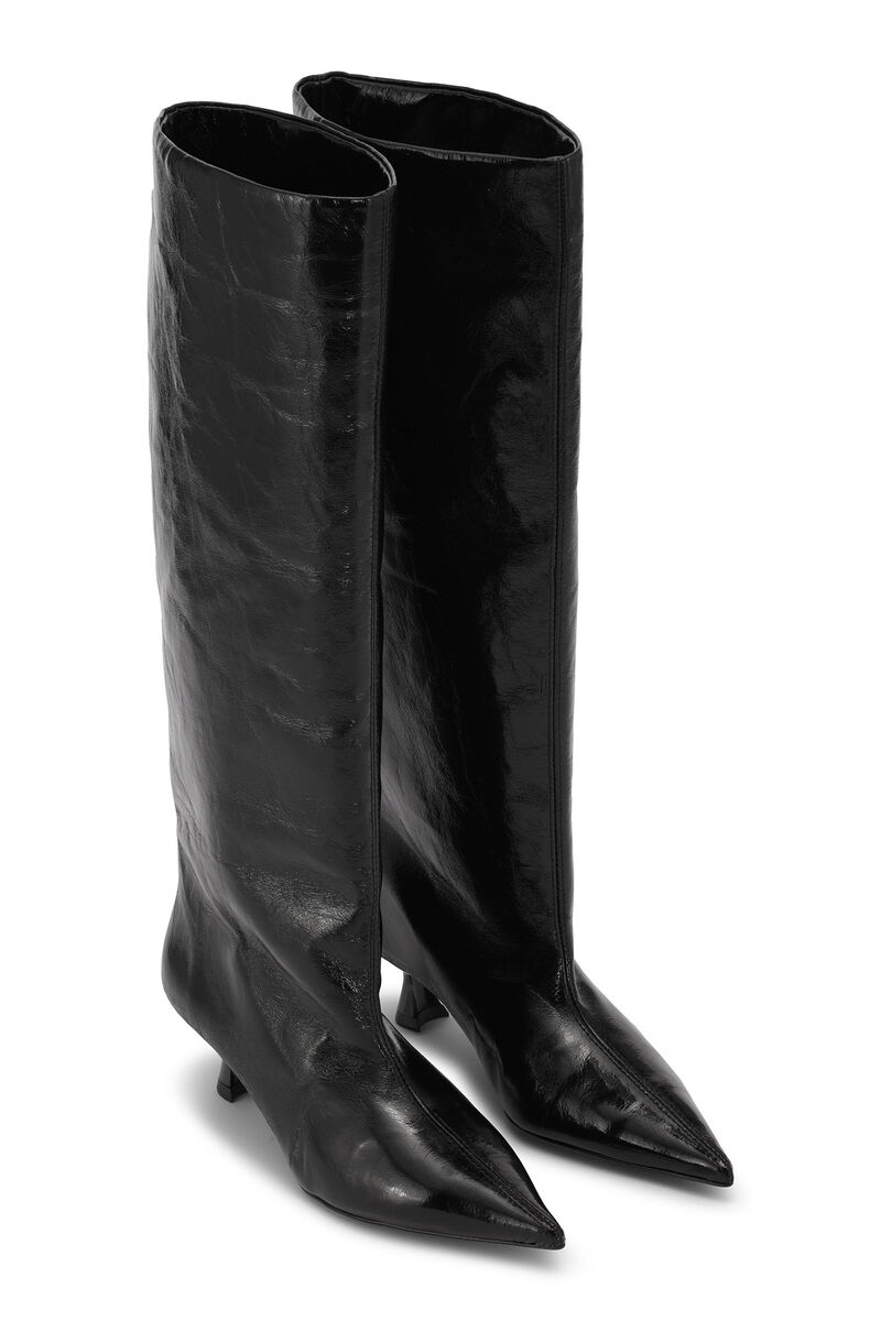 Black Soft Slouchy High Shaft Boots , Polyester, in colour Black - 3 - GANNI