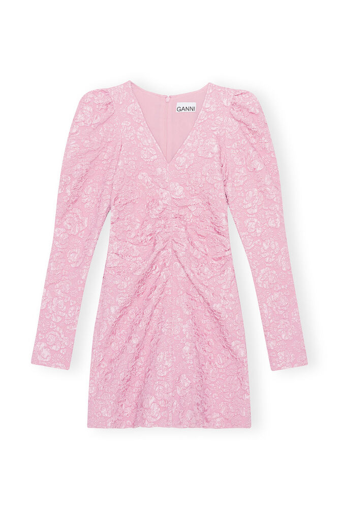 Pink Jacquard V-neck Mini Dress, Orchid Smoke
