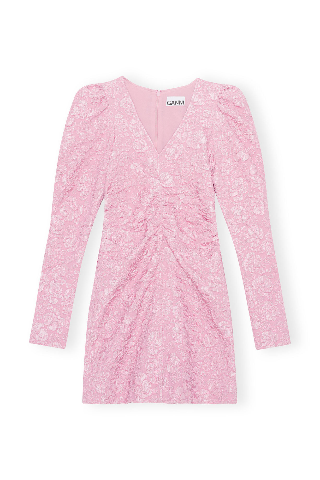 Pink Jacquard V-neck Mini Dress, Polyester, in colour Orchid Smoke - 1 - GANNI