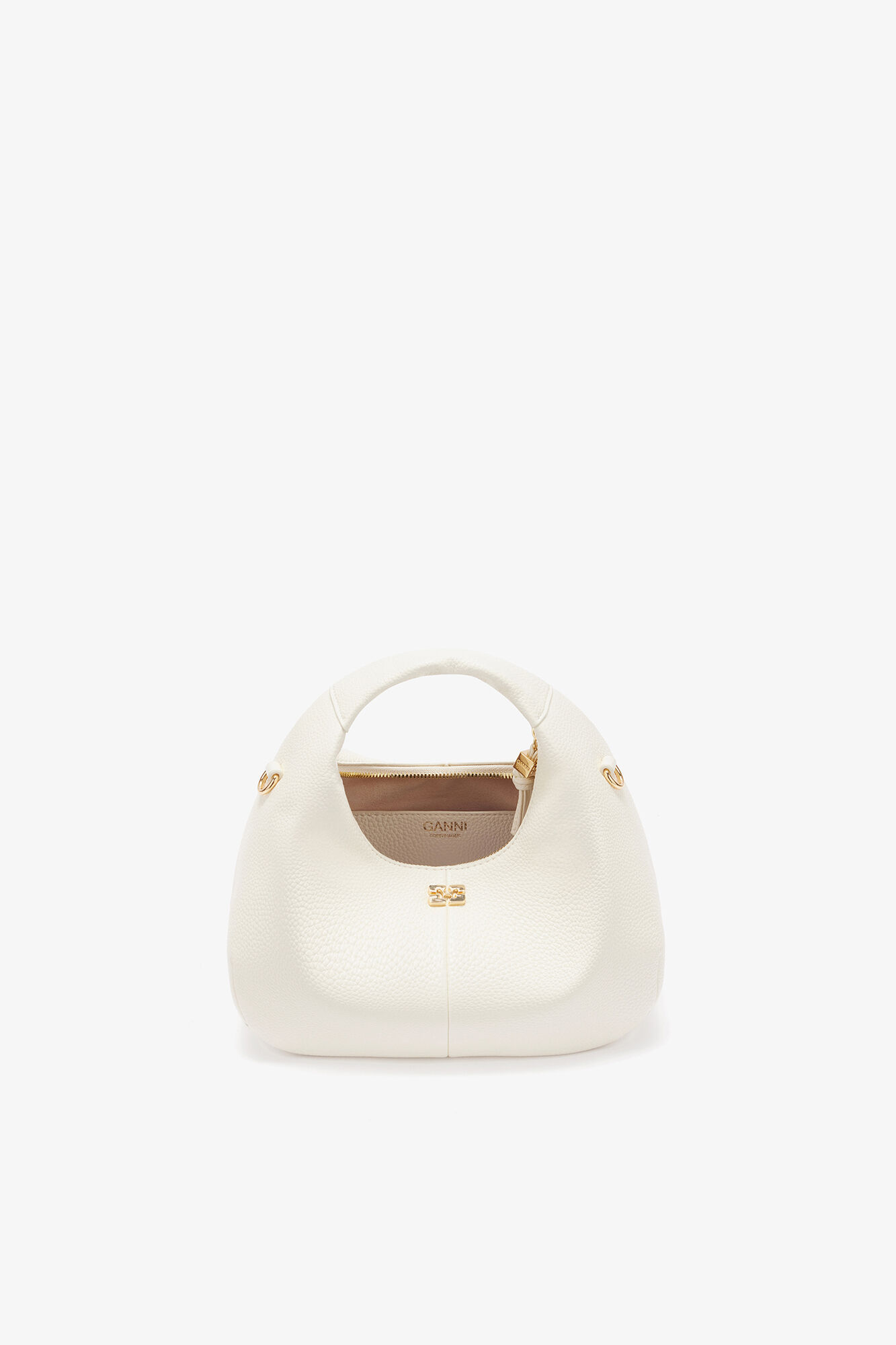 Mini Hobo Bag in White, Recycled Polyester, in colour Egret - 3 - GANNI