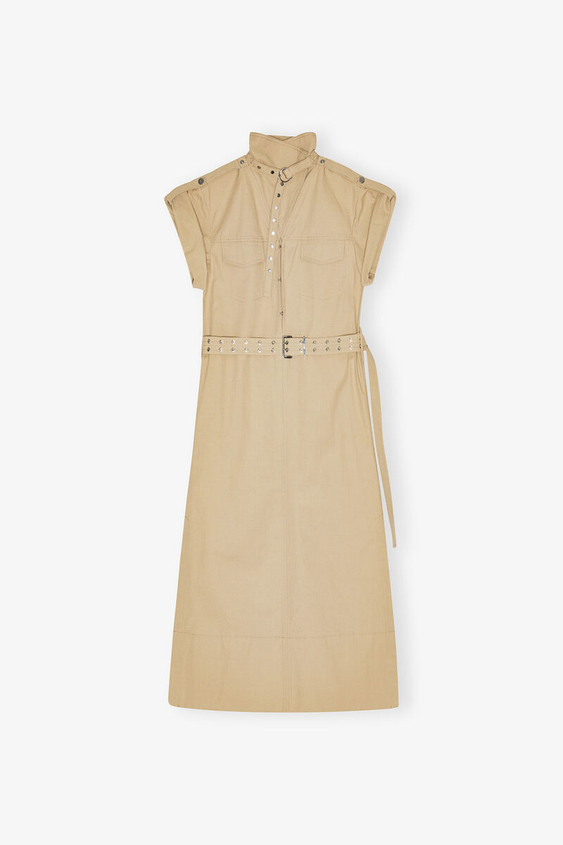 Robe en coton stretch beige, Organic Cotton, in colour Pale Khaki - 1 - GANNI