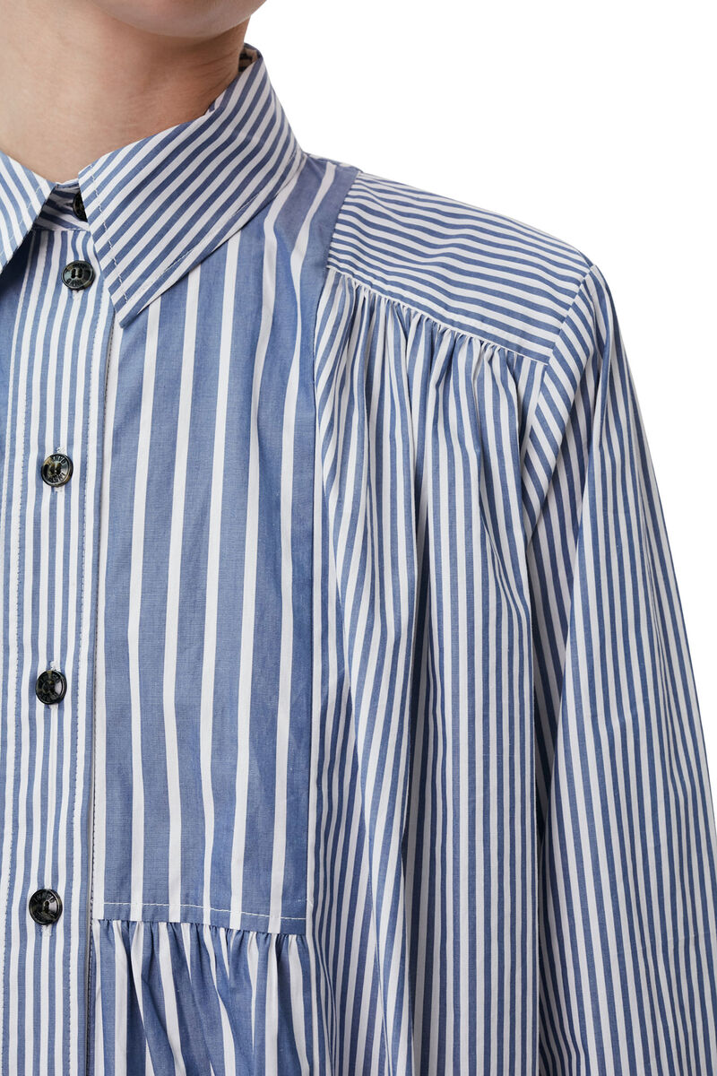 Stripe Mini Shirt Dress, Cotton, in colour Gray Blue - 5 - GANNI