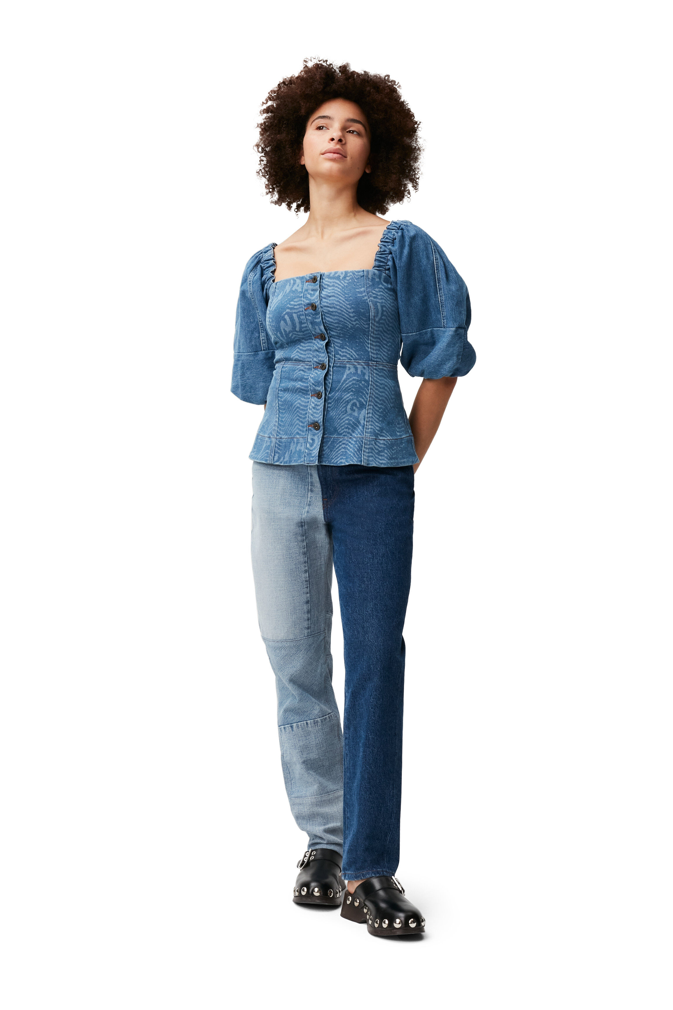 Light Denim Laser Stretch Denim Printed 