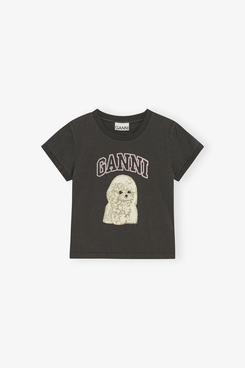 Black Poodle Baby Fit T-shirt, Organic Cotton, in colour Phantom - 1 - GANNI