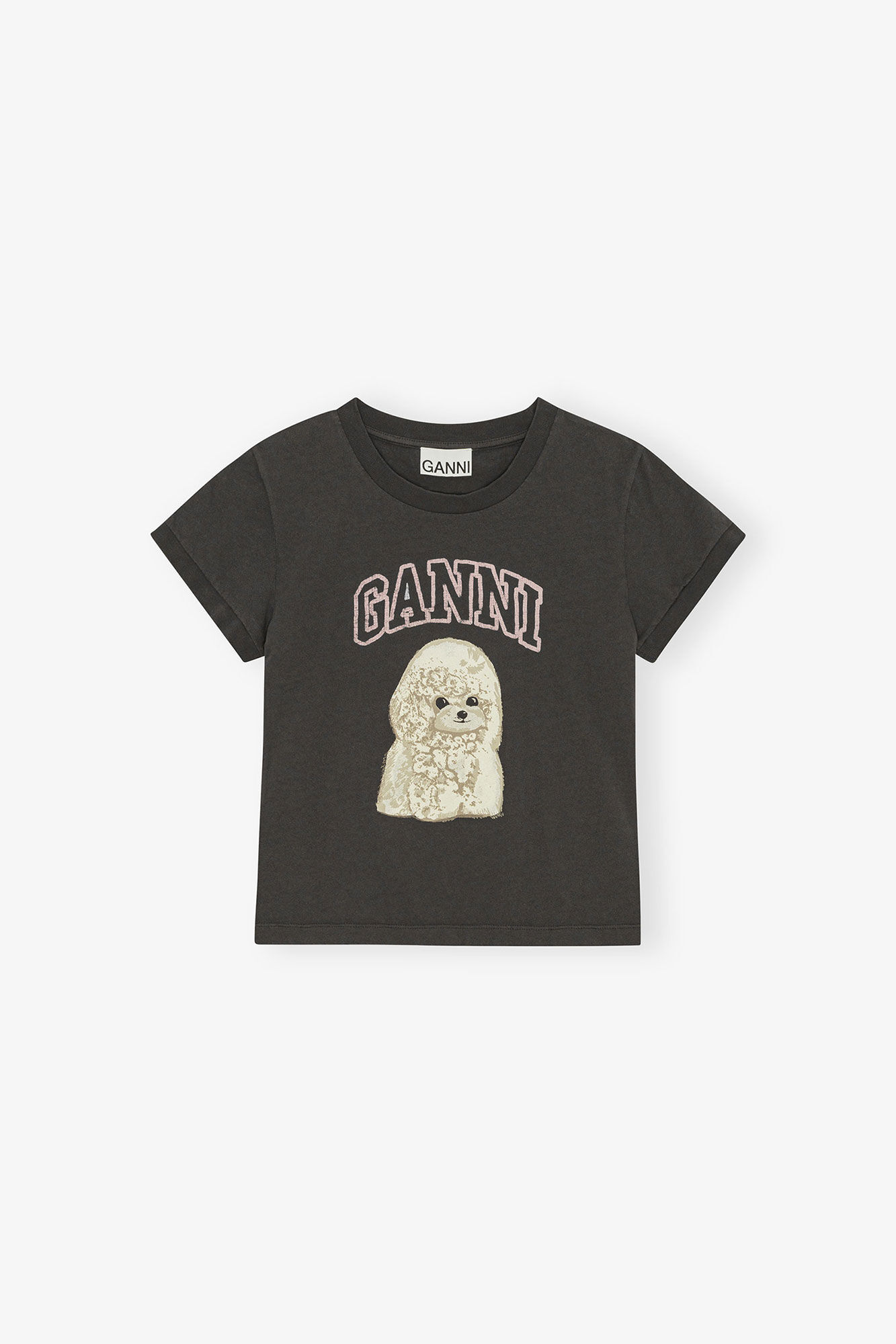 Black Poodle Baby Fit T-shirt, Organic Cotton, in colour Phantom - 1 - GANNI