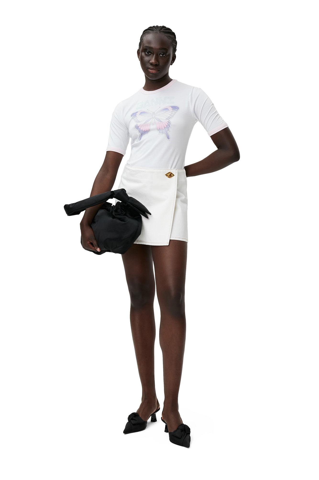 Fitted Butterfly T-shirt, Elastane, in colour Bright White - 1 - GANNI