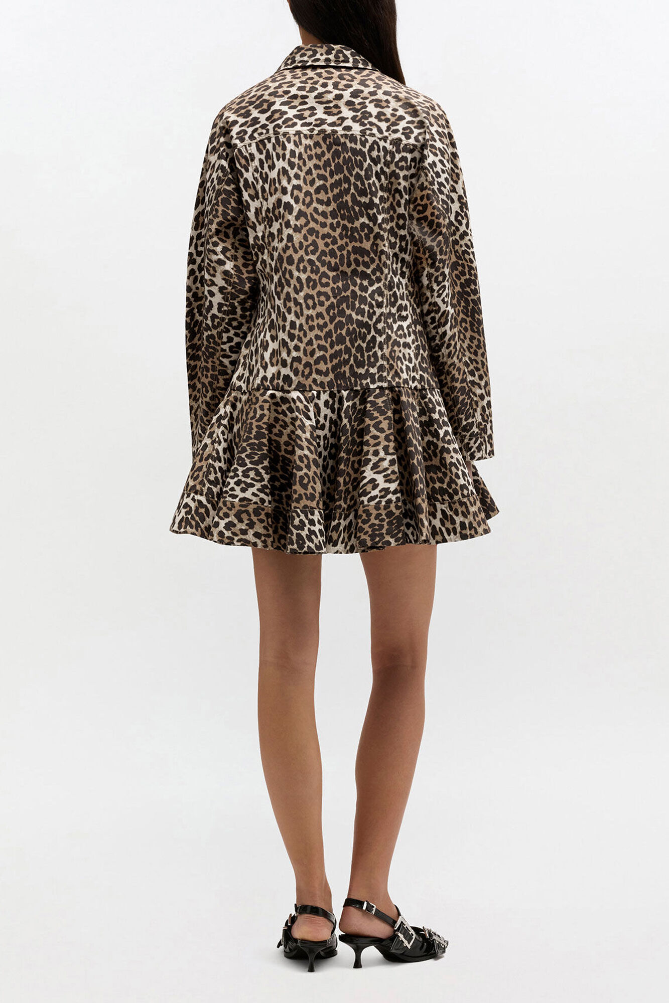 Leopard Shirt Dress, Organic Cotton, in colour Almond Milk - 2 - GANNI