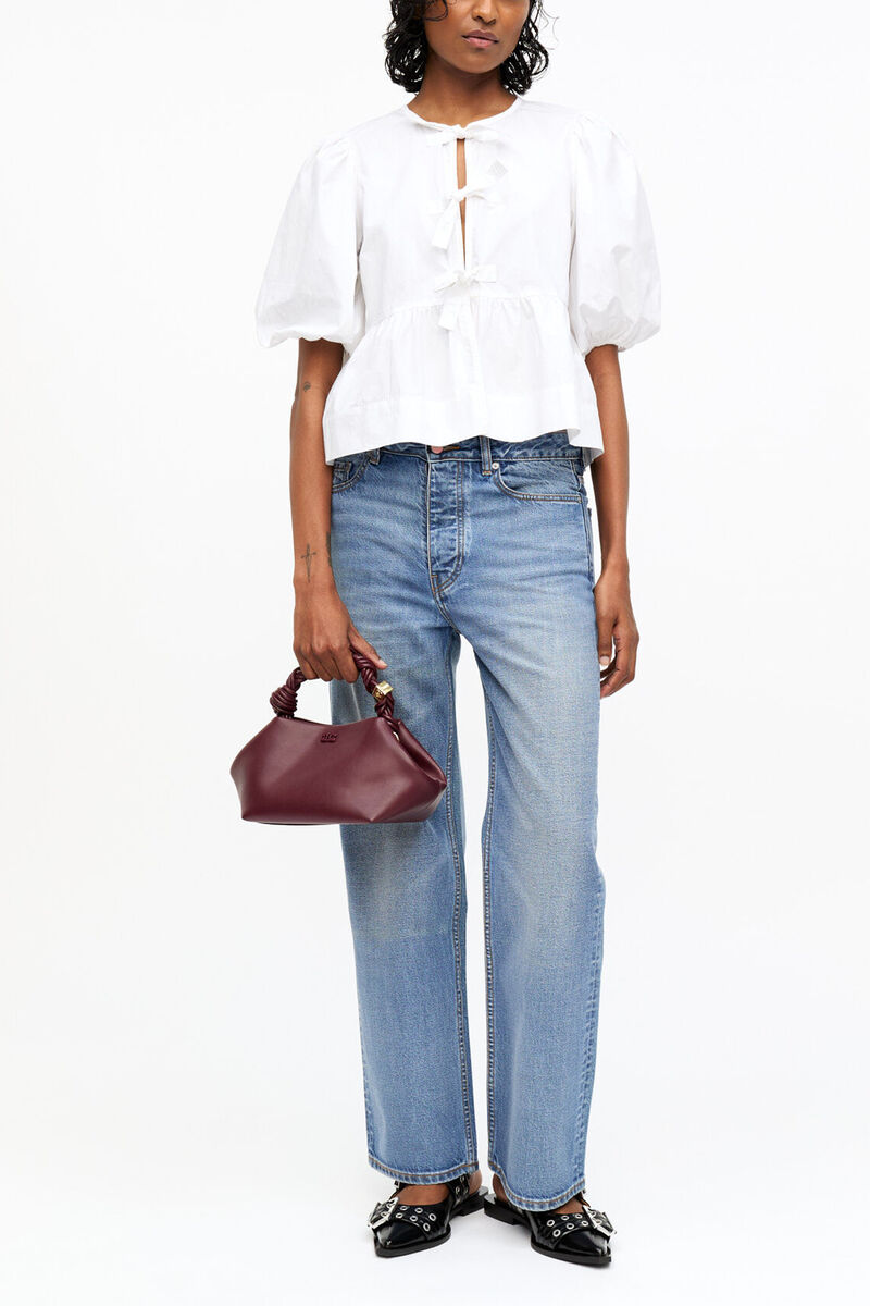 Burgundy Small Bou Bag, Recycled Leather, in colour Burgundy - 1 - GANNI