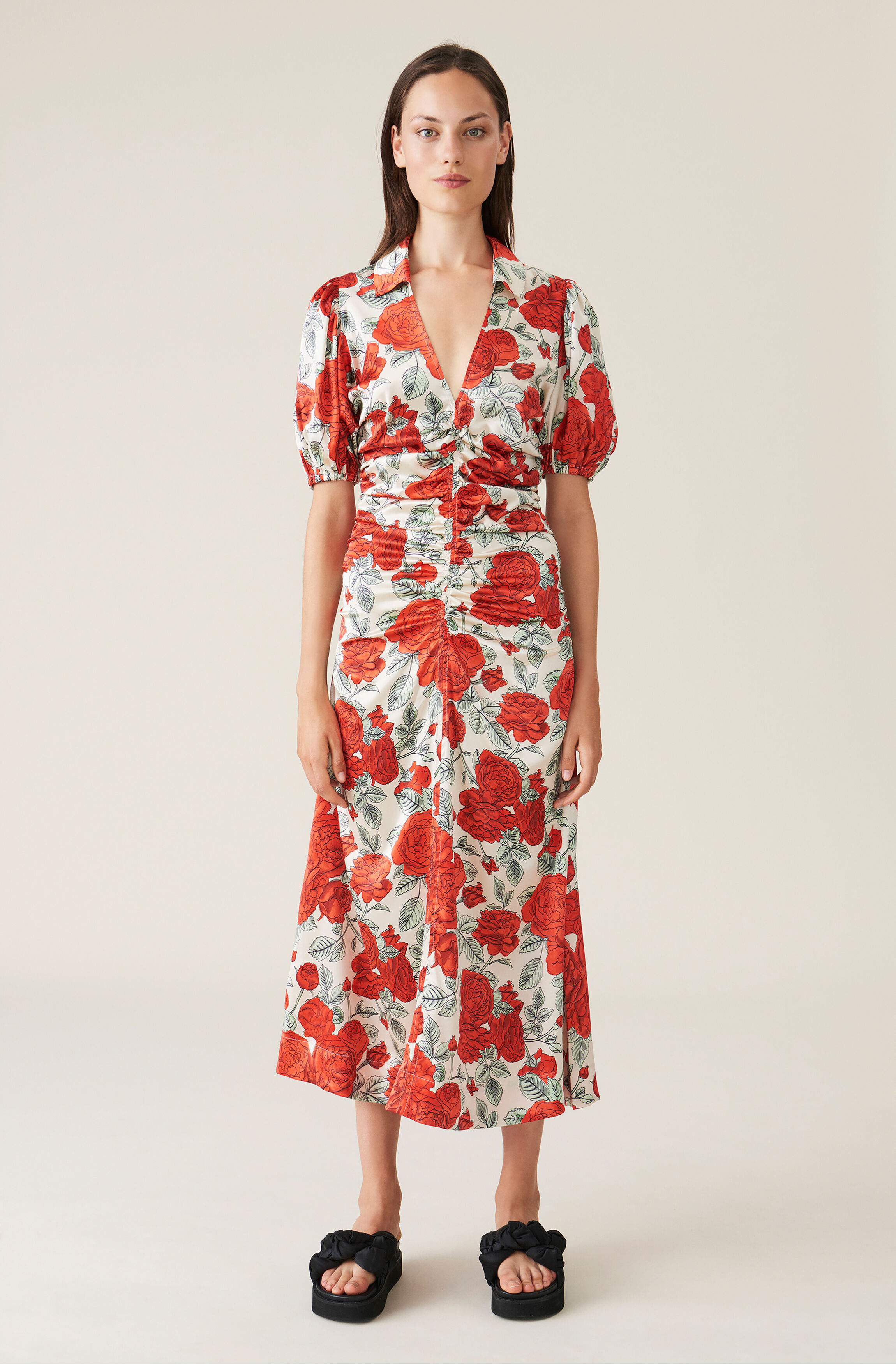 Silk stretch satin dress ganni clearance