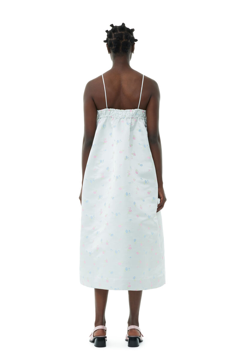 Floral Sateen Jacquard Midi Strap-kjole, Polyester, in colour Tofu - 4 - GANNI