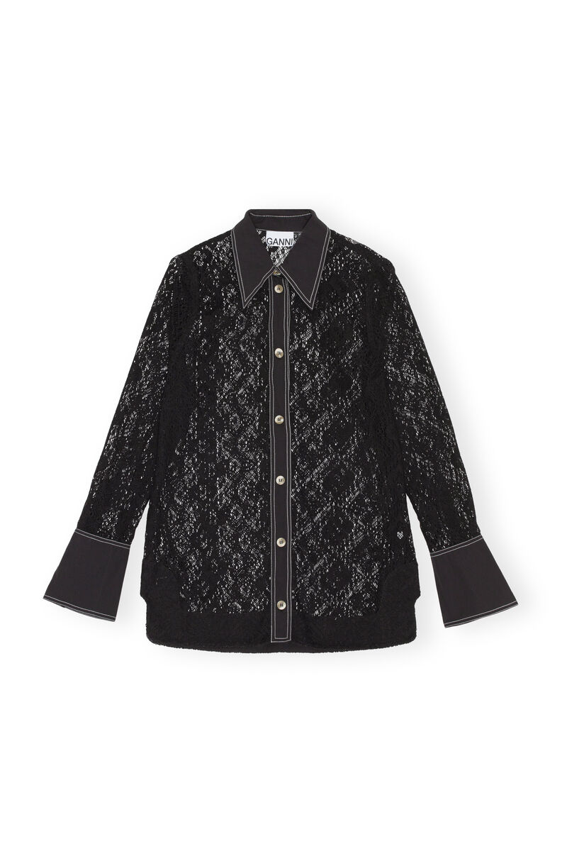 Lace Shirt , Cotton, in colour Black - 1 - GANNI