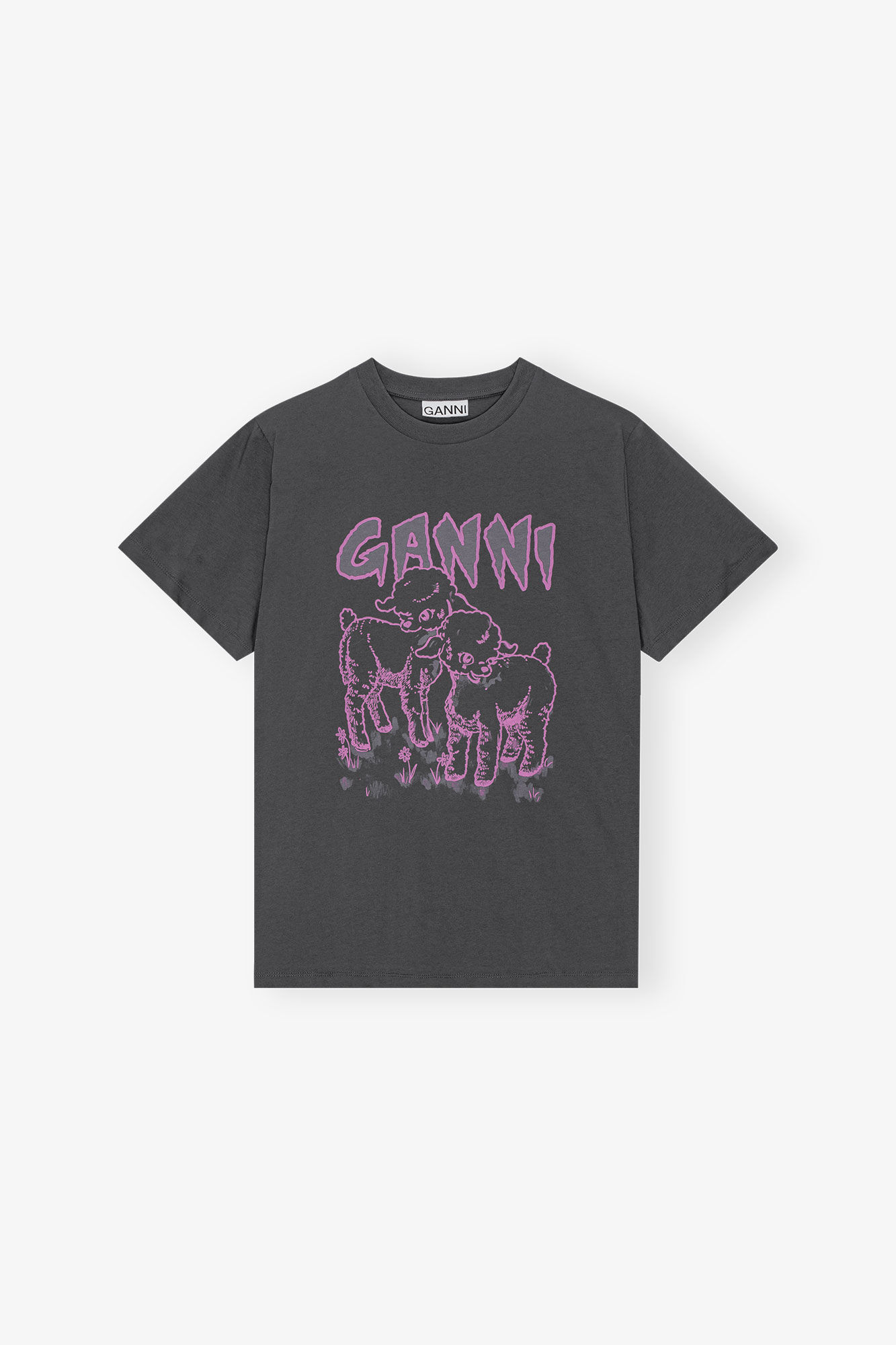 Relaxed Lamb T-shirt, Cotton, in colour Volcanic Ash - 1 - GANNI