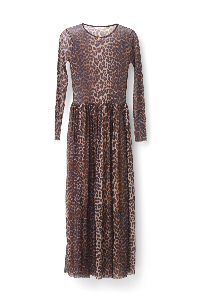 Olivet Mesh Maxi Dress, in colour Leopard - 1 - GANNI
