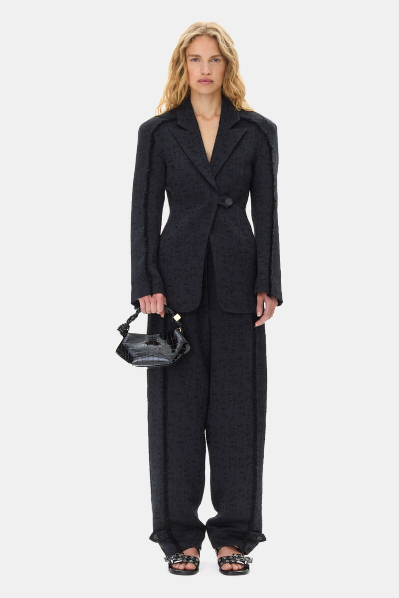 Black Tweed Suiting Blazer, Organic Cotton, in colour Black - 1 - GANNI
