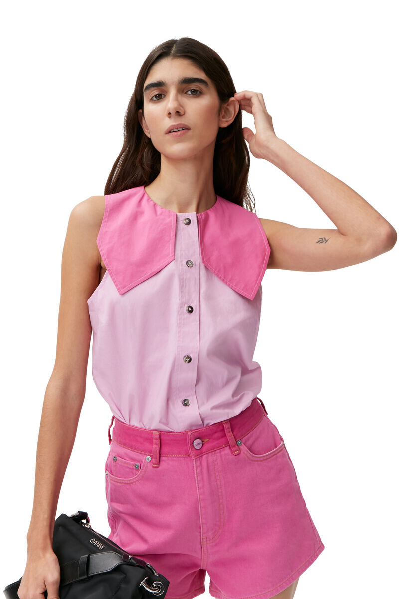 Poplin Shirt, Cotton, in colour Phlox Pink - 3 - GANNI