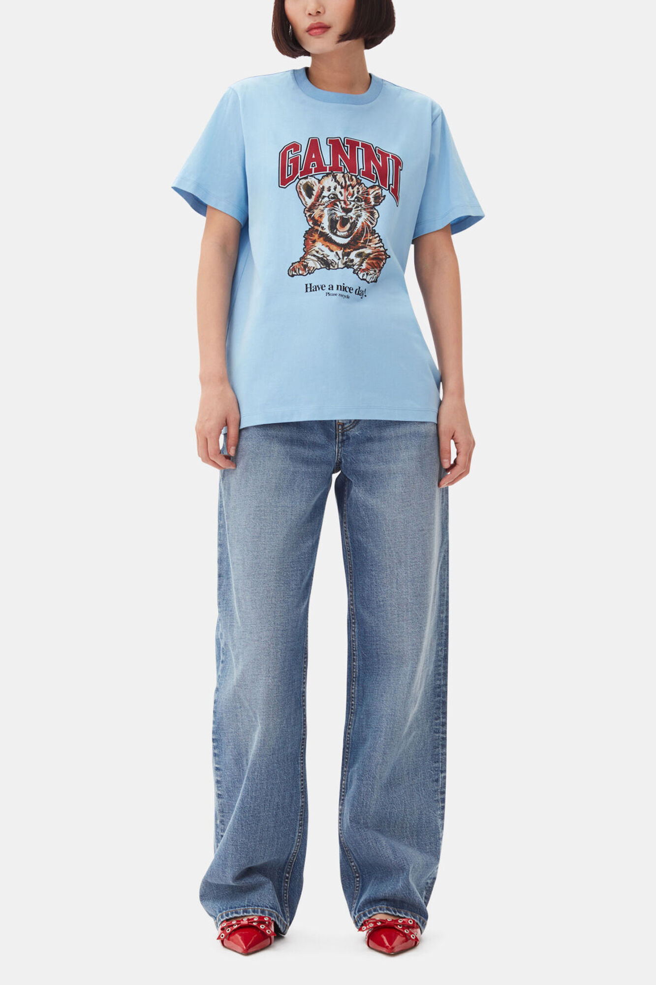 Blissful Blue Blue Relaxed Jersey Tiger T-shirt | GANNI (Global) TH