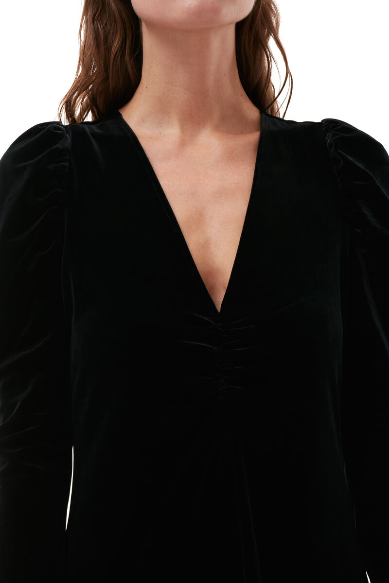 Long Velvet Dress, Recycled Polyester, in colour Black - 4 - GANNI