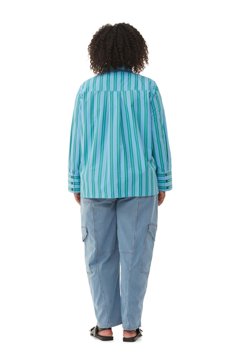Re-cut Striped Cotton Shirt, Cotton, in colour Silver Lake Blue - 8 - GANNI