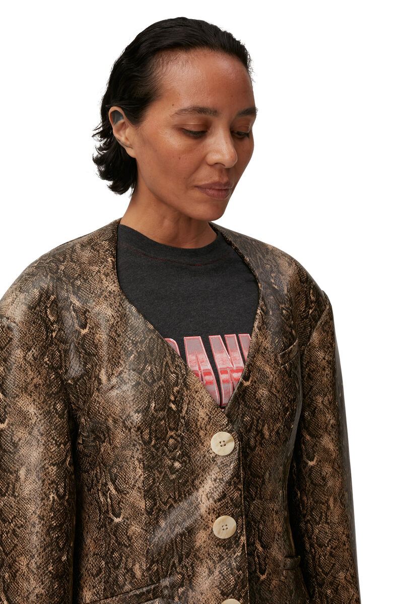 Snake Print Blazer , PU Leather, in colour Snake Starfish - 6 - GANNI