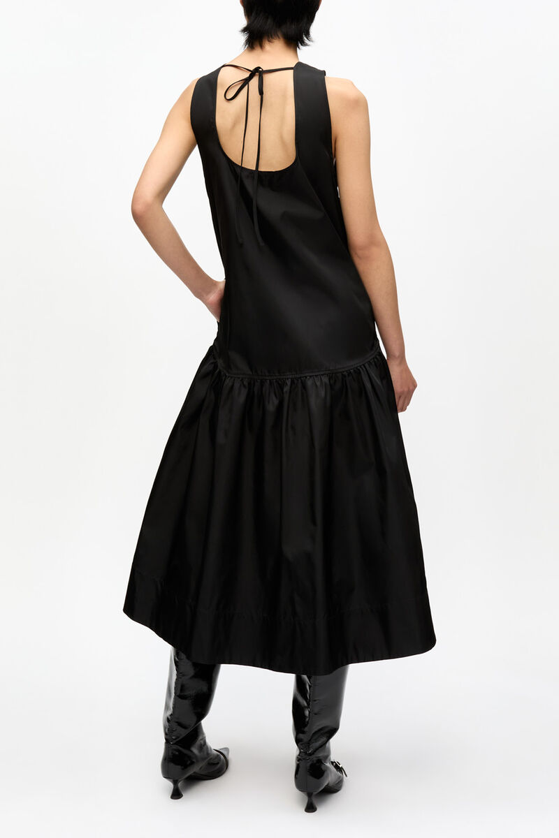 Black Duchesse Nylon Midi Dress, Recycled Polyamide, in colour Black - 2 - GANNI