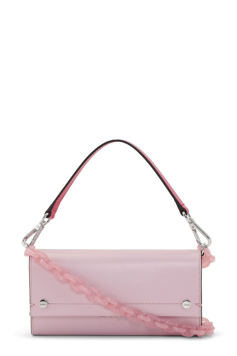 Pink Banner Envelope Chain Wallet, Leather, in colour Pink Nectar - 1 - GANNI