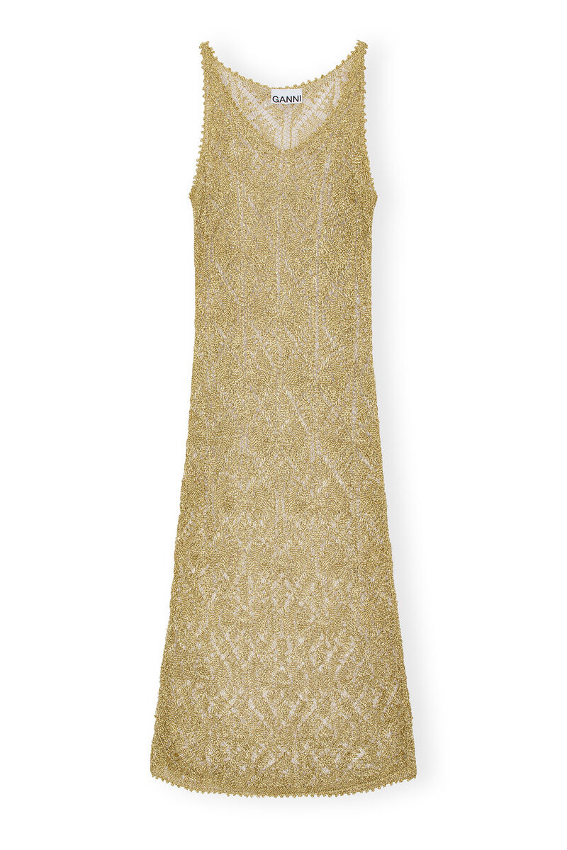 Gold Metallic Strap klänning, Polyester, in colour Golden - 1 - GANNI
