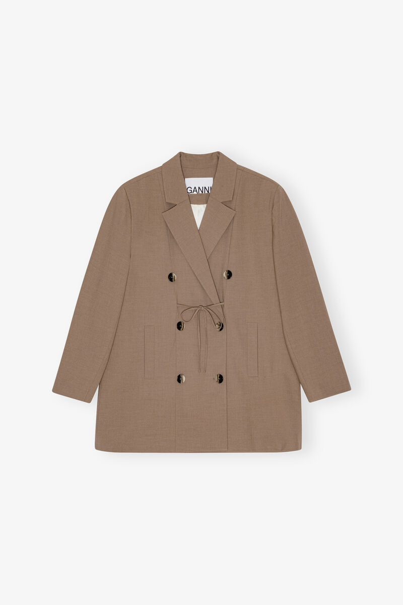Brown Drapey Melange Oversized Blazer, Elastane, in colour Tiger's Eye - 1 - GANNI