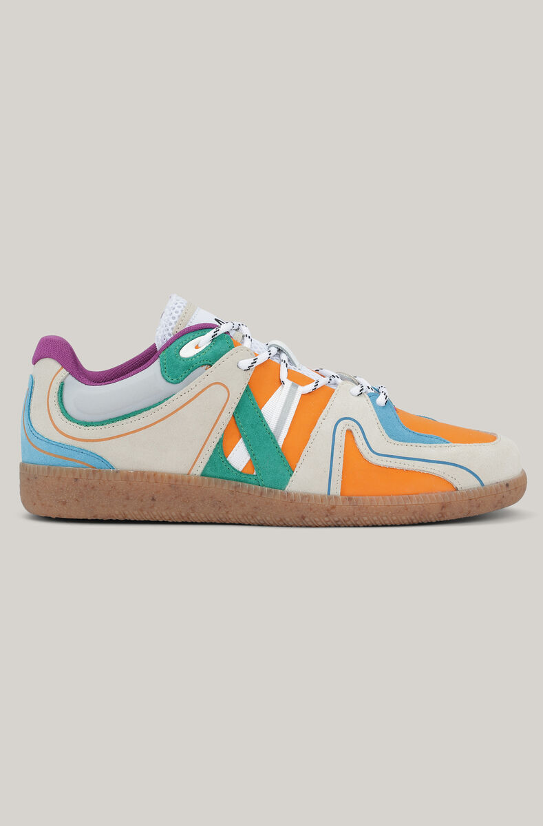 Recycled Retro Sporty Sneakers, Leather, in colour Bright Marigold - 1 - GANNI
