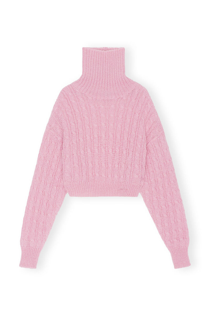 Highneck Cropped Pullover, Merino Wool, in colour Lilac Sachet - 1 - GANNI