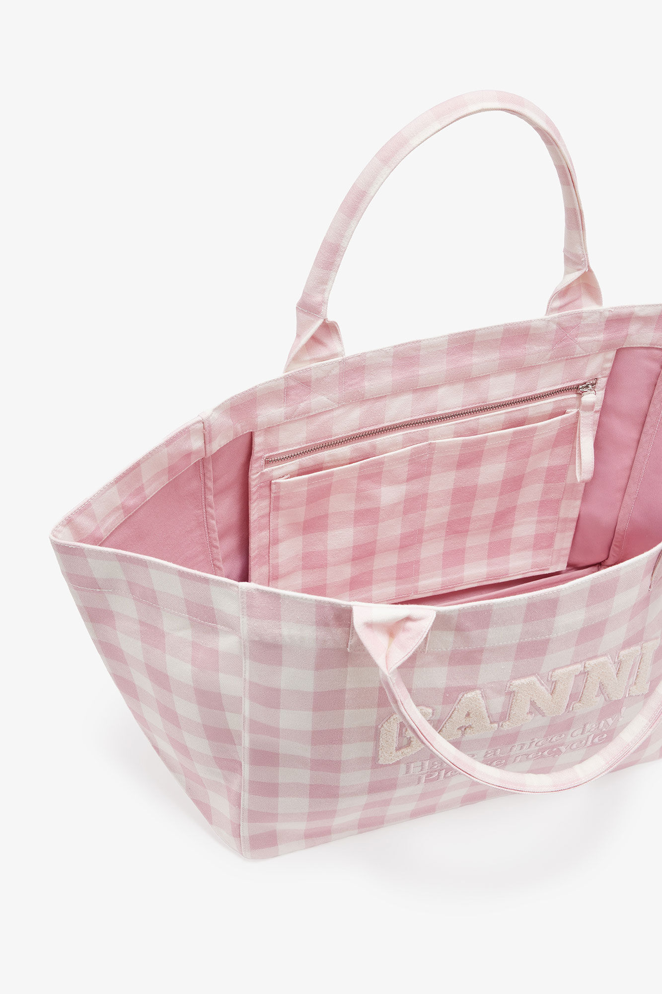 Vichy Check XXL Tote, Recycled Cotton, in colour Bleached Mauve - 3 - GANNI