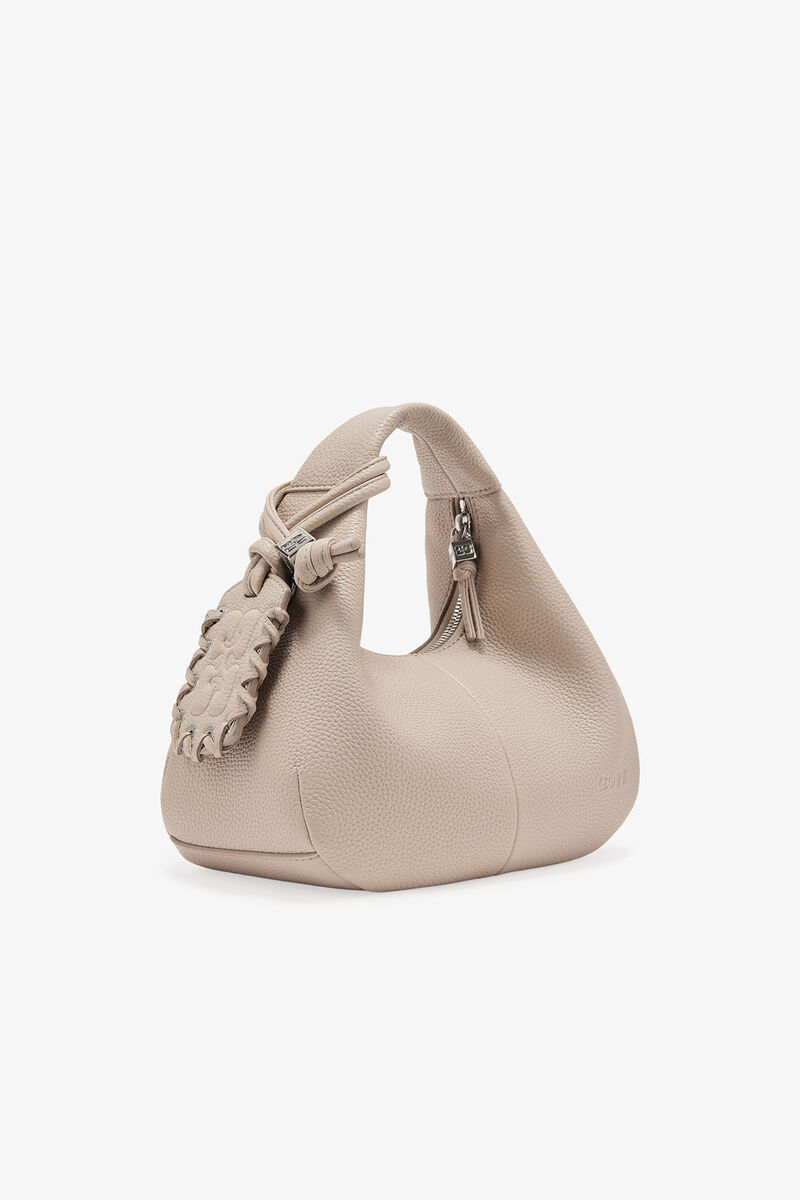 Light Grey Mini Hobo Bag, Polyurethane, in colour White Pepper - 8 - GANNI