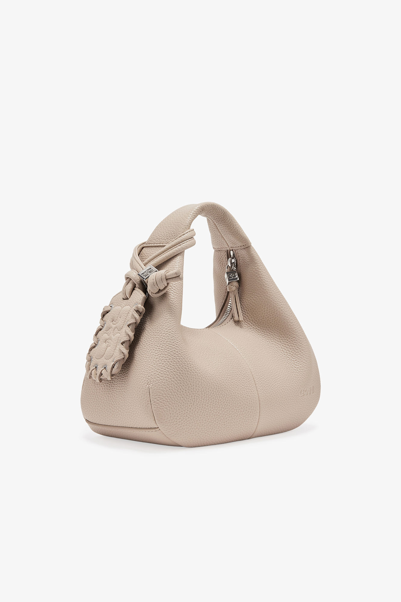Light Grey Mini Hobo Bag, Polyurethane, in colour White Pepper - 8 - GANNI