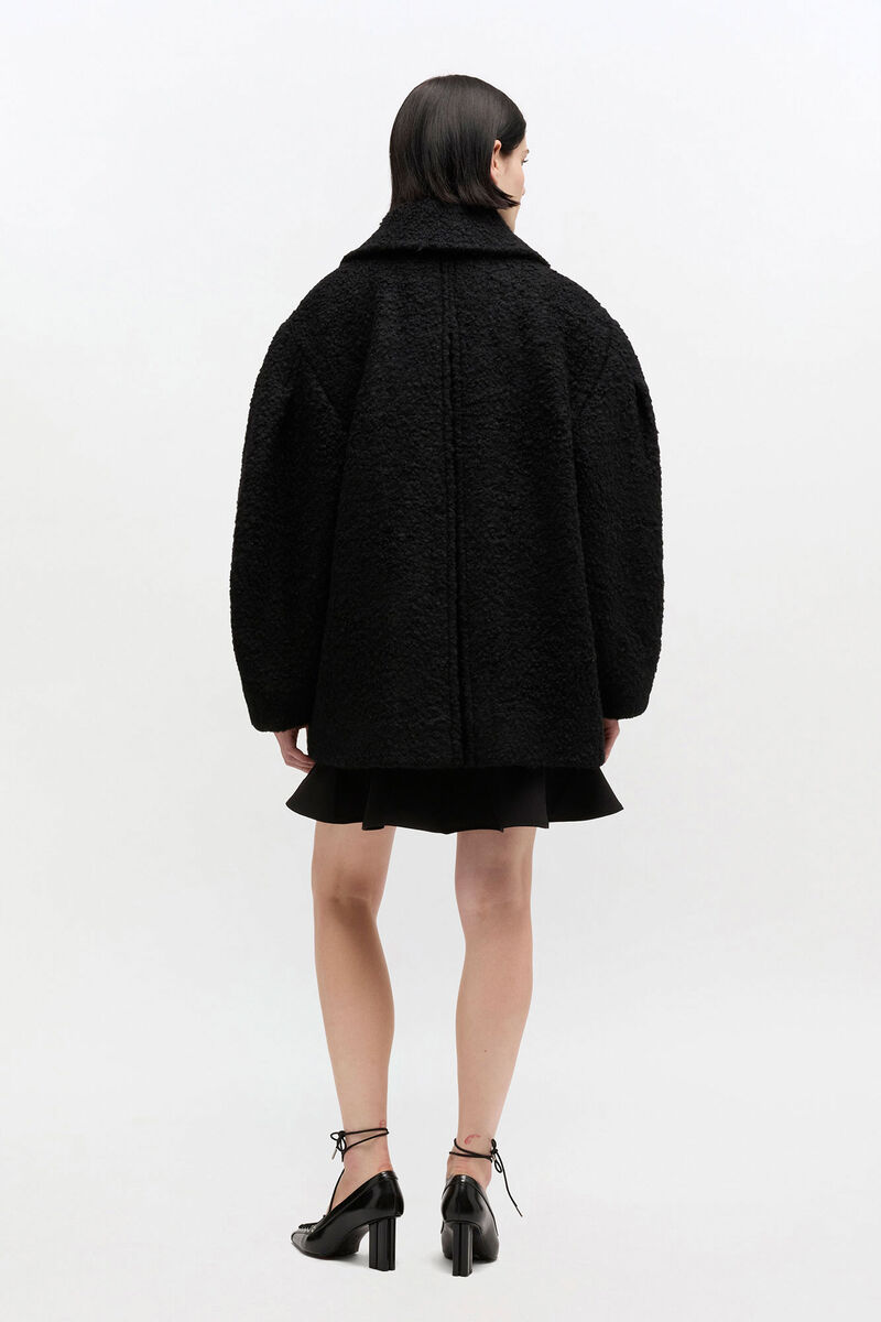 Black Boucle Midi Coat, Wool, in colour Black - 2 - GANNI