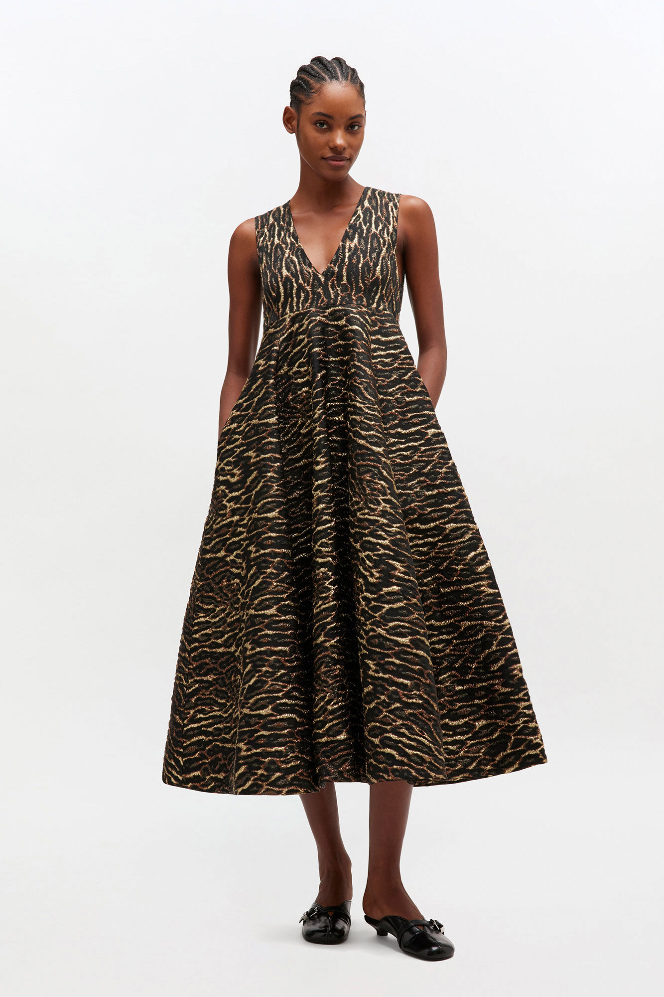 Antique Bronze Metallic Cloque Long Dress | GANNI US