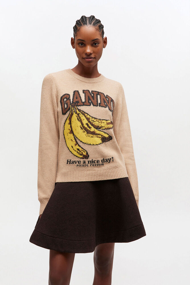 Graphic Wool Jumper, Camel