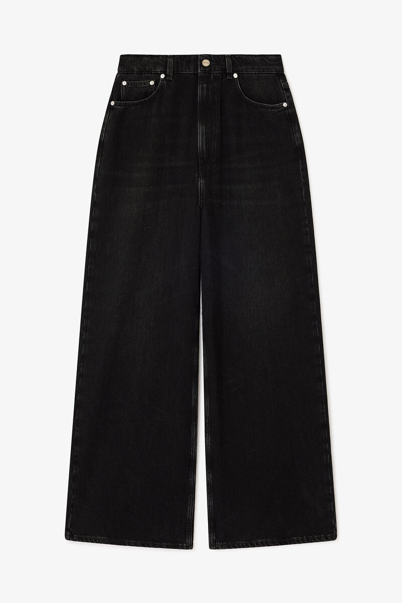 Baggy Jeans in Black Washed Denim, Organic Cotton, in colour Black Washed - 1 - GANNI