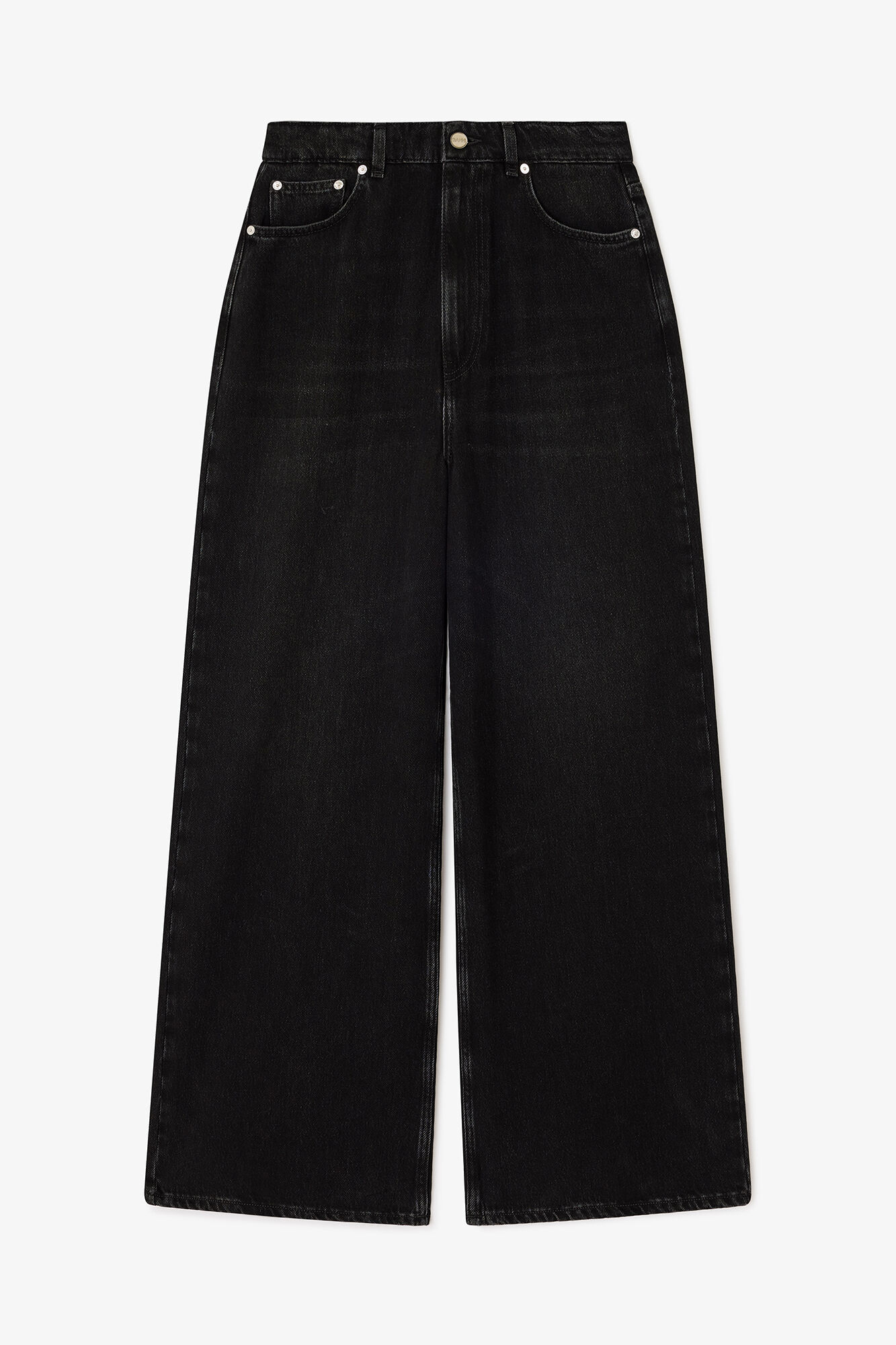 Baggy Jeans in Black Washed Denim, Organic Cotton, in colour Black Washed - 1 - GANNI