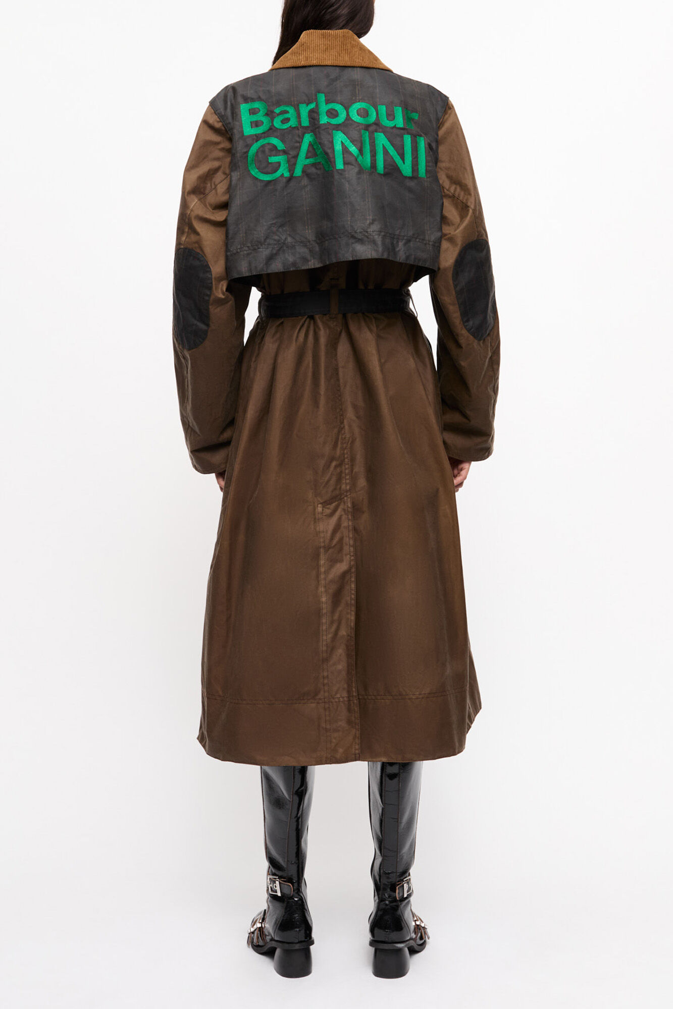 GANNI x Barbour Waxed Trench Coat, Organic Cotton, in colour Teak - 2 - GANNI