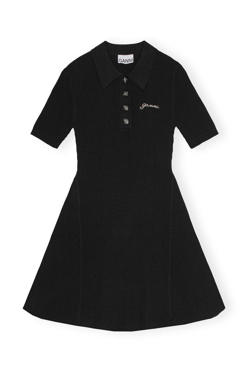 Black Melange Knit Mini Dress, Elastane, in colour Black - 1 - GANNI