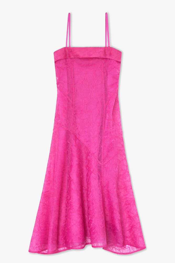 Dress in Pink Shibori Organza, Raspberry Rose