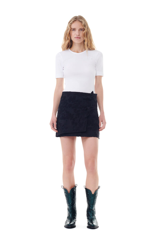 GANNI Black Boucle Jacquard Suiting Mini Skirt