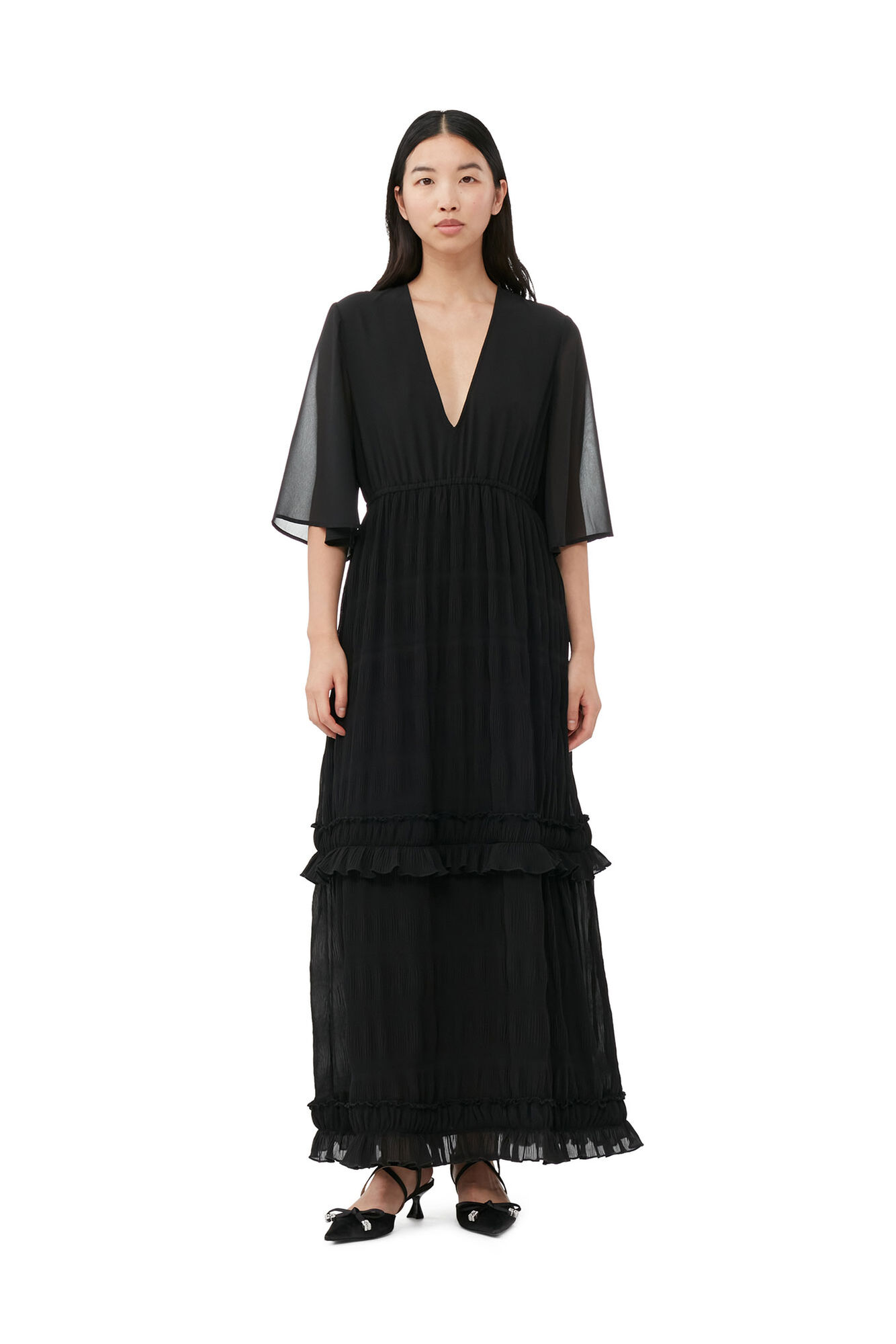 Giorgia Black Ruffled Trim Knit Maxi Dress
