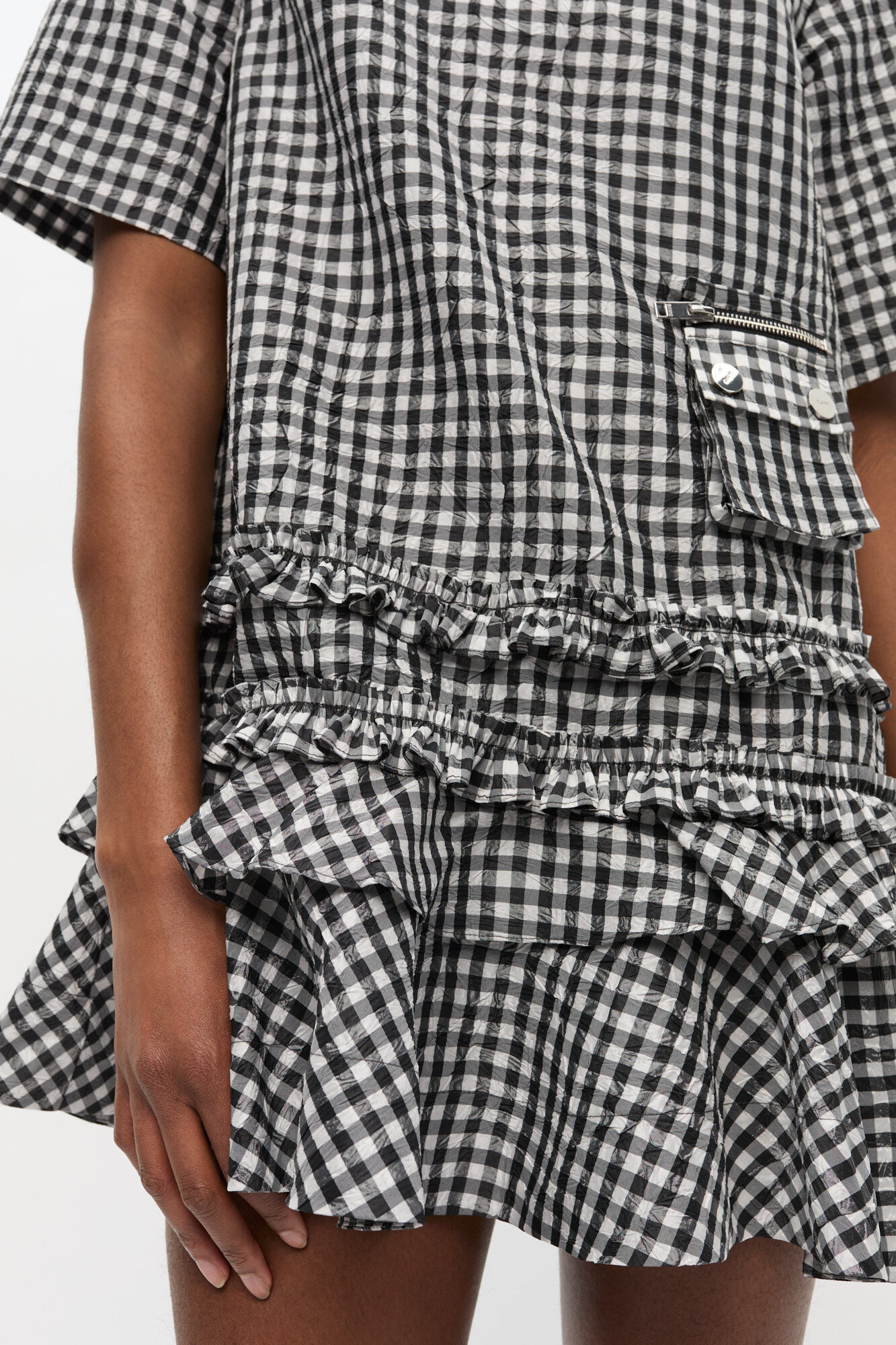 Crinkled Check Mini Dress | GANNI US