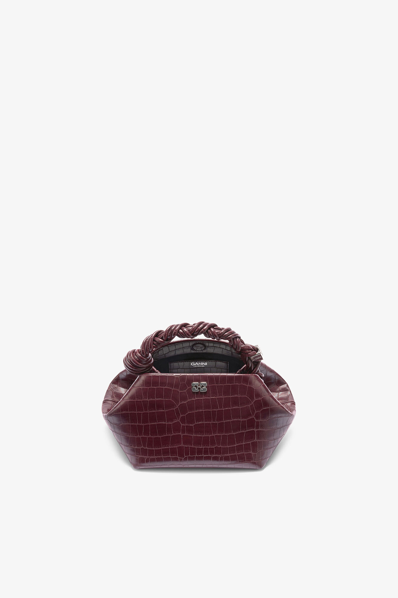 Burgundy Croco Small Bou Bag, Recycled Leather, in colour Burgundy - 3 - GANNI